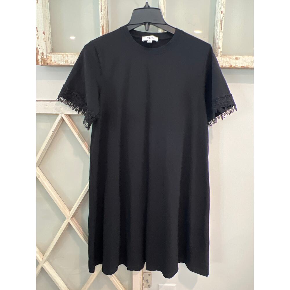 COS size small black lace trimmed t-shirt dress